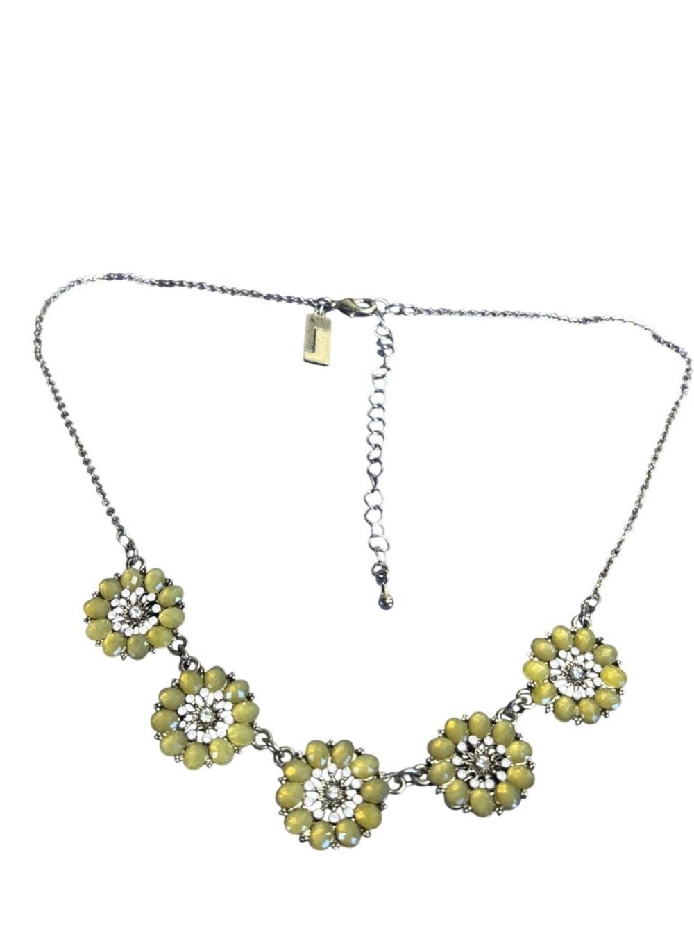 Vtg Y2K The Limited Floral Rhinestone Necklace Chartreuse White Clear Goldtone